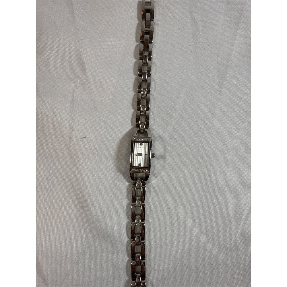 Fossil ES-1510 Silver Tone Crystal Accented Stainless Steel Link Bracelet Watch